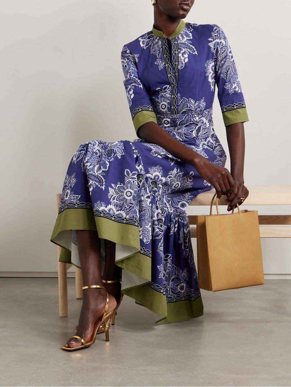 Etro Floral Print Cotton Poplin Midi Dress Size 40